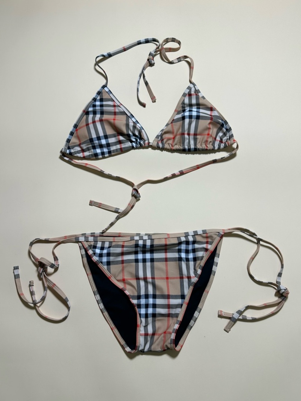Vintage Burberry Check Triangle Bikini Set Women’s Size Large
